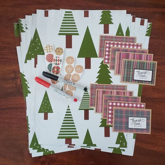 40 PIECE CUSTOM SHIPPING BUNDLE THANK YOU CARDS STICKERS POLYMAILERS - Picture 1 of 15